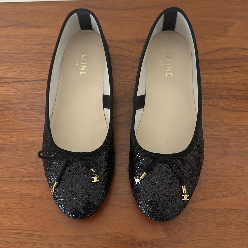 CELINE Les Ballerines Ballerina Ballet Flats in Black Glitter - SZ 39.5